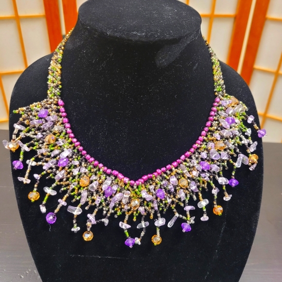 Vintage Hand beaded crystal collar necklace - Picture 1 of 10